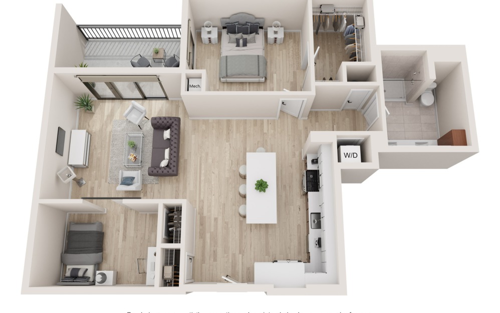 One Bed + Den w/Balcony La1080B - 1 bedroom floorplan layout with 1 bathroom and 1080 square feet